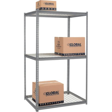 Global Industrial High Cap. Starter Rack 48Wx48Dx84H 3 Levels Wire Deck 1500lb Per Shelf GRY 580916GY